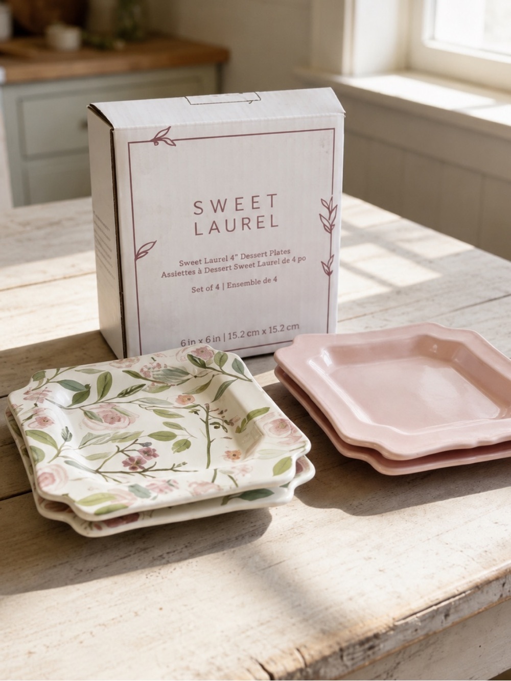 NWT Sweet Laurel Pink Floral Stoneware Dessert Plates Set of 4 Cottagecore